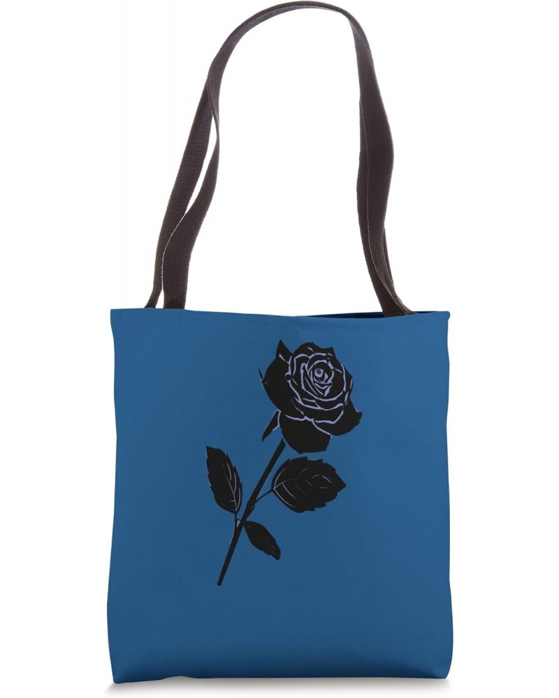 PRETTY FLORAL CARTOON SINGLE BLACK AND BLUE ROSE DESIGN Tote Bag $9.64 Totes