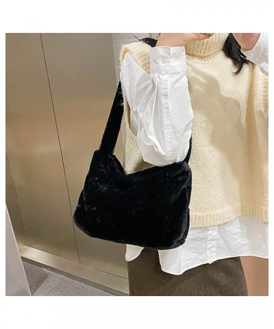 Women's Plush Underarm Bag, Casual All-match Shoulder Bag Furry Plush Handbags Crossbody Bags for Autumn and Winter F $7.41 S...