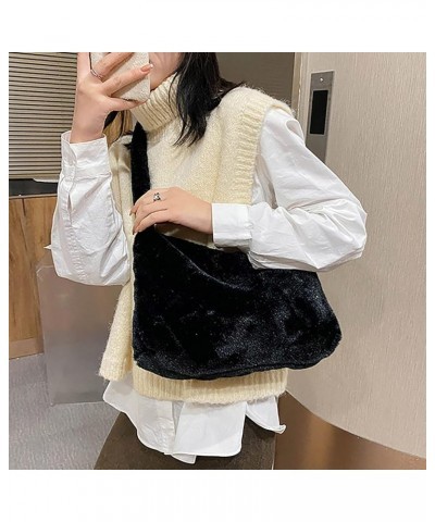 Women's Plush Underarm Bag, Casual All-match Shoulder Bag Furry Plush Handbags Crossbody Bags for Autumn and Winter F $7.41 S...