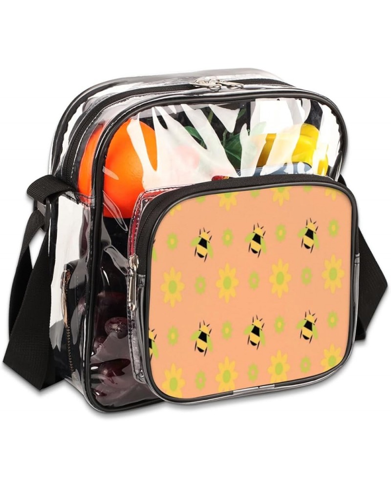 Bee Pattern Stadium-Approved Clear Crossbody Bag with Colorful Print Design Bee Yellow Flower $11.04 Crossbody Bags