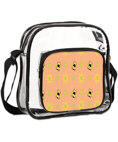 Bee Pattern Stadium-Approved Clear Crossbody Bag with Colorful Print Design Bee Yellow Flower $11.04 Crossbody Bags