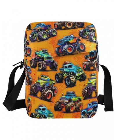 Crossbody Sling Bag Purse Monster Trucks Racing Print, Zipper Closure Messenger Bags Pouch with Phone Card Passport Compartme...