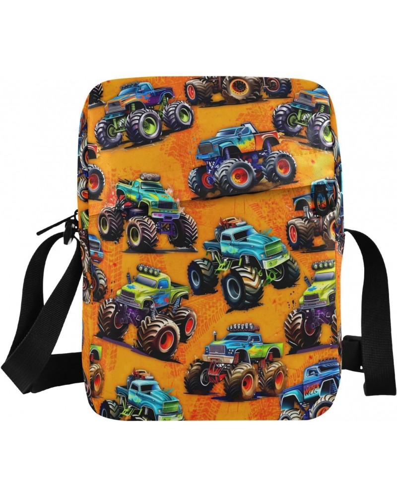 Crossbody Sling Bag Purse Monster Trucks Racing Print, Zipper Closure Messenger Bags Pouch with Phone Card Passport Compartme...