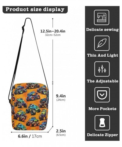 Crossbody Sling Bag Purse Monster Trucks Racing Print, Zipper Closure Messenger Bags Pouch with Phone Card Passport Compartme...