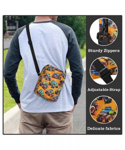 Crossbody Sling Bag Purse Monster Trucks Racing Print, Zipper Closure Messenger Bags Pouch with Phone Card Passport Compartme...