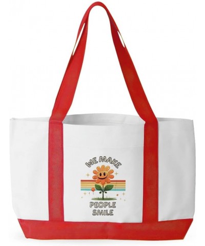 We Make People Smile Cruiser Tote Bag - Florist Items for Flower Lovers - Floral Bag White Red $21.42 Totes