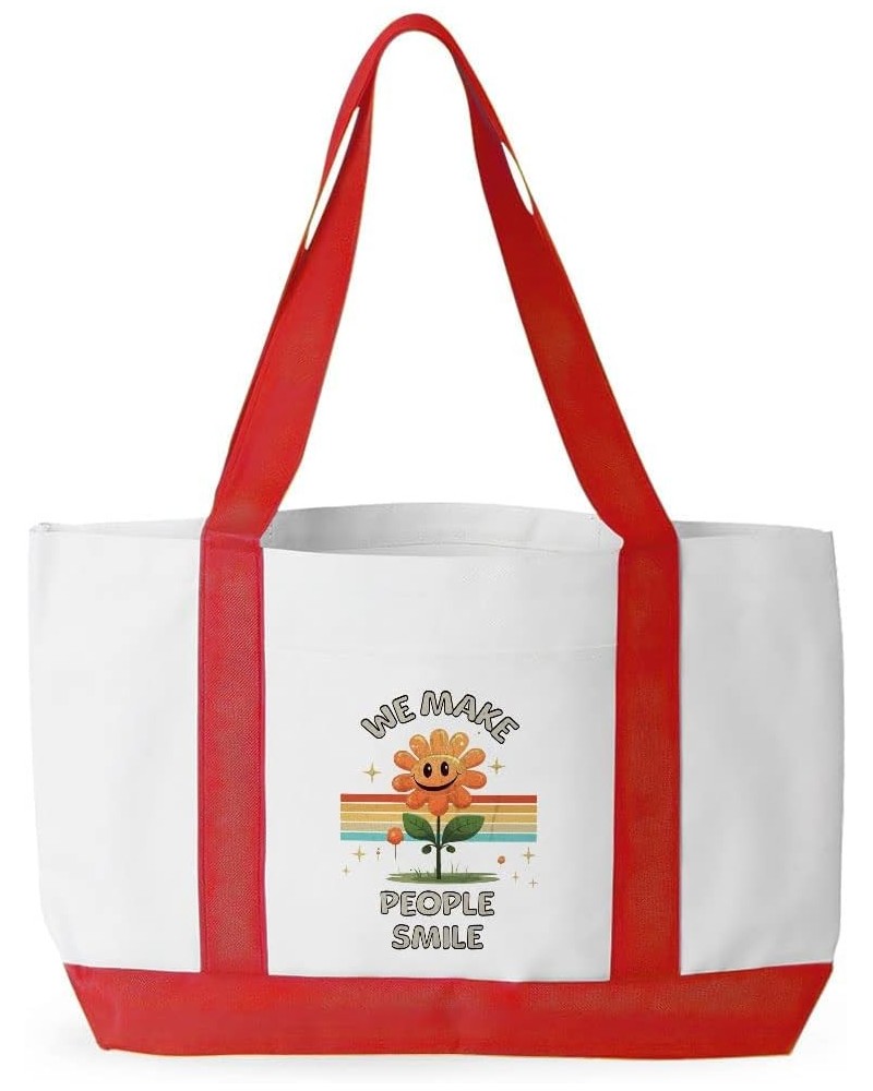 We Make People Smile Cruiser Tote Bag - Florist Items for Flower Lovers - Floral Bag White Red $21.42 Totes